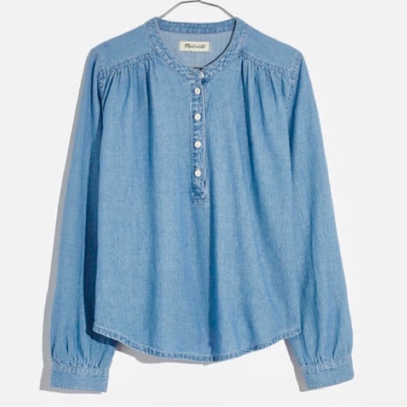 Madewell Blue Chambray/Henley Blouse - Picture 2 of 5